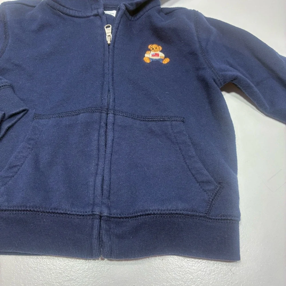 Ralph Lauren Baby Hoodie 18M Navy Blue Teddy Bear‎ Zip Sweatshirt Jacket Cotton
